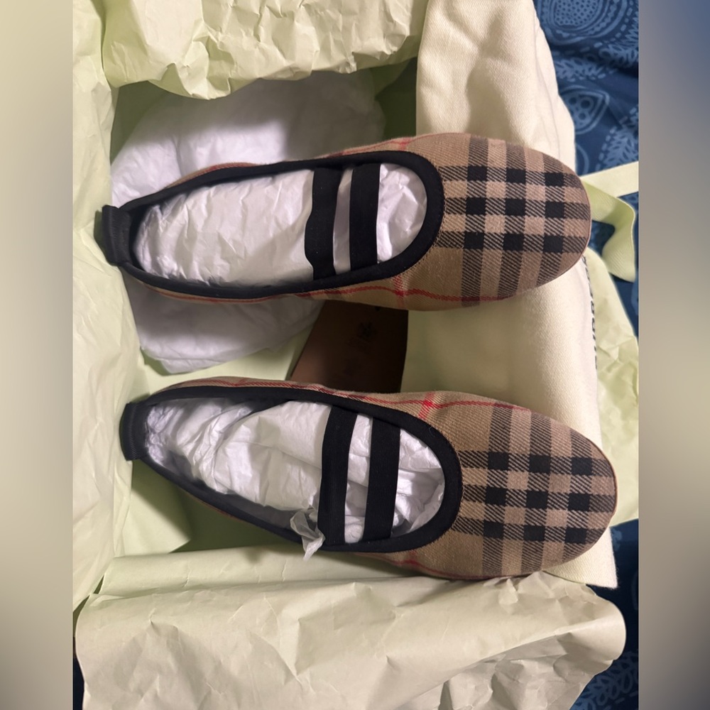 Burberry Beige and Black Plaid Flats